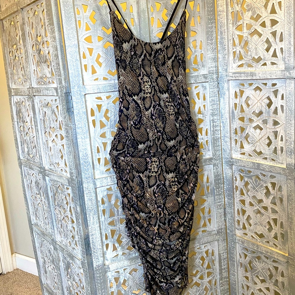 Mesh snake print midi dress